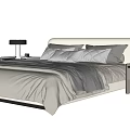 Modern Double Bed With Upholstered Headboard Soft Bedding Pillows And Bedside Tables 3d model