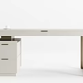 Modern White Desk With Long Tabletop Drawer Cabinet And Metallic Legs