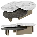 Modern Multi Tiered Coffee Table With Marble Top And Metal Frame Design 3d model