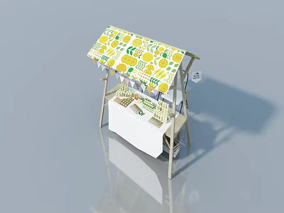 Swing Door Vending Kiosk Featuring Lemon Pattern Canopy And White Counter 3d model