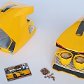 Stylish Yellow Kitchen Coffee Machine Brewing Coffee With Two Cups And Beans