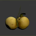 Two Ripe Yellow Oranges With Green Leaves On Dark Reflective Surface