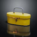 Yellow Oval Case With Gray Handle And Metal Lock On Black Surface With Reflection 3d model