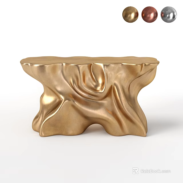 Golden Console Table with Unique Wavy Texture Metallic Shiny Surface Design 3d model 
