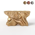 Golden Console Table with Unique Wavy Texture Metallic Shiny Surface Design