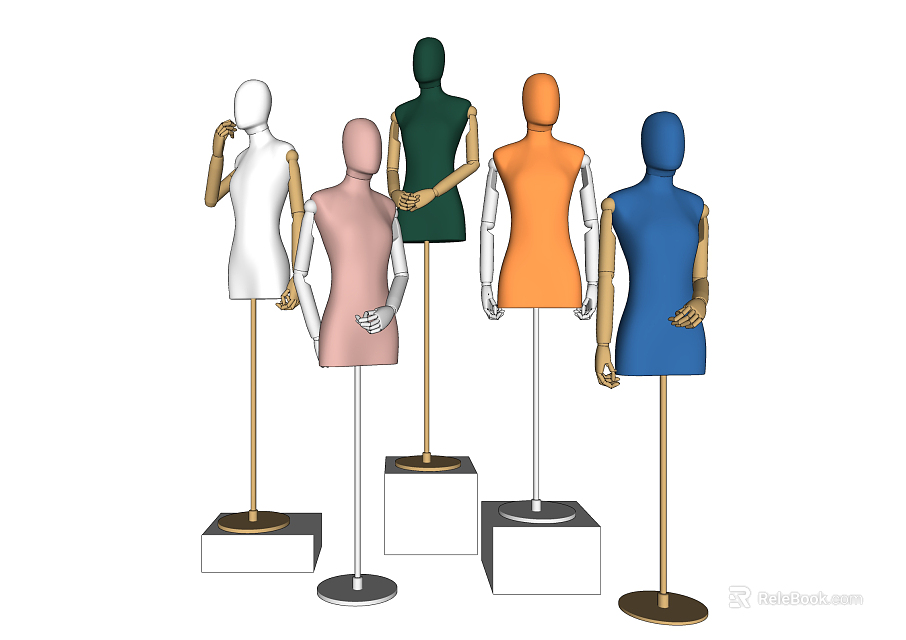 Colorful Standing Mannequins In Various Colors For Retail Display Use 3d model 
