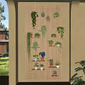 Indoor Potted Plants Display On Perforated Wall With Shelves And Hanging Greenery