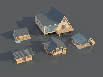 Various Bed and Breakfast Architecture Designs With Wooden Structures Sloped Roofs and Glass Elements 3d model