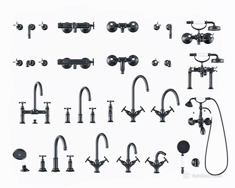 Various Stylish Faucets With Handles Spouts And Shower Components For Kitchen Bathroom 3d model 