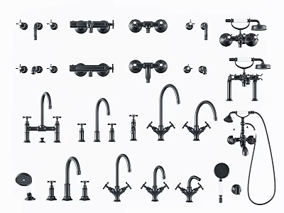 Various Stylish Faucets With Handles Spouts And Shower Components For Kitchen Bathroom 3d model