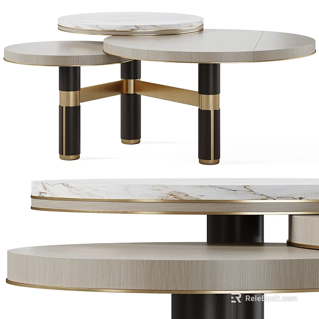 Elegant Modern Round Coffee Table With Marble Top And Black Gold Metal Legs 3d model 