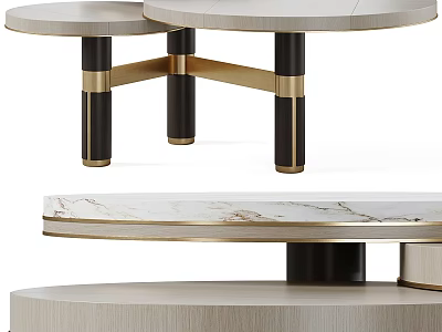 Elegant Modern Round Coffee Table With Marble Top And Black Gold Metal Legs 3d model