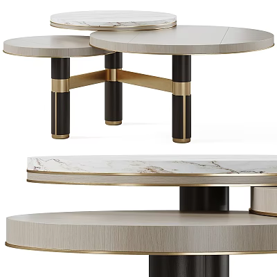 Elegant Modern Round Coffee Table With Marble Top And Black Gold Metal Legs 3d model