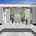 Modern Entrance Gate Design With Glass Panels Metal Frame And Stone Pathway