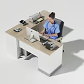 L Shaped Office Desk with Computer Monitor Phone Printer Office Supplies and Ergonomic Chair