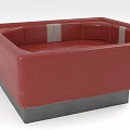 Red Leather Sectional Sofa With Gray Base And Accent Strips Design