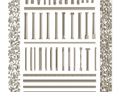 Roman Columns With Various Styles Decorative Capitals Base Designs And Ornamental Carvings 3d model
