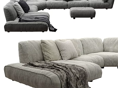 Modern Gray Modular Sectional Sofa Set With Soft Pillows And Throw Blanket 3d model