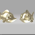 Two Shiny Golden Fish Decorative Figurines with Smooth Surface on White Background