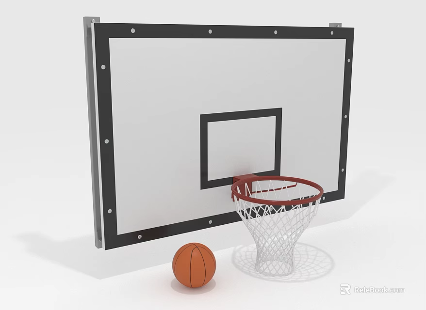 White Basketball Backboard With Black Frame Red Rim Net And Basketball 3d model 
