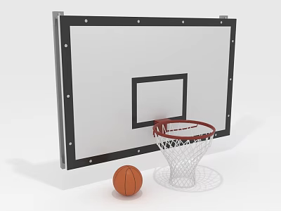 White Basketball Backboard With Black Frame Red Rim Net And Basketball 3d model