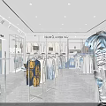 Modern Clothing Store Interior With Hanging Clothes Display Racks And Lighting Design