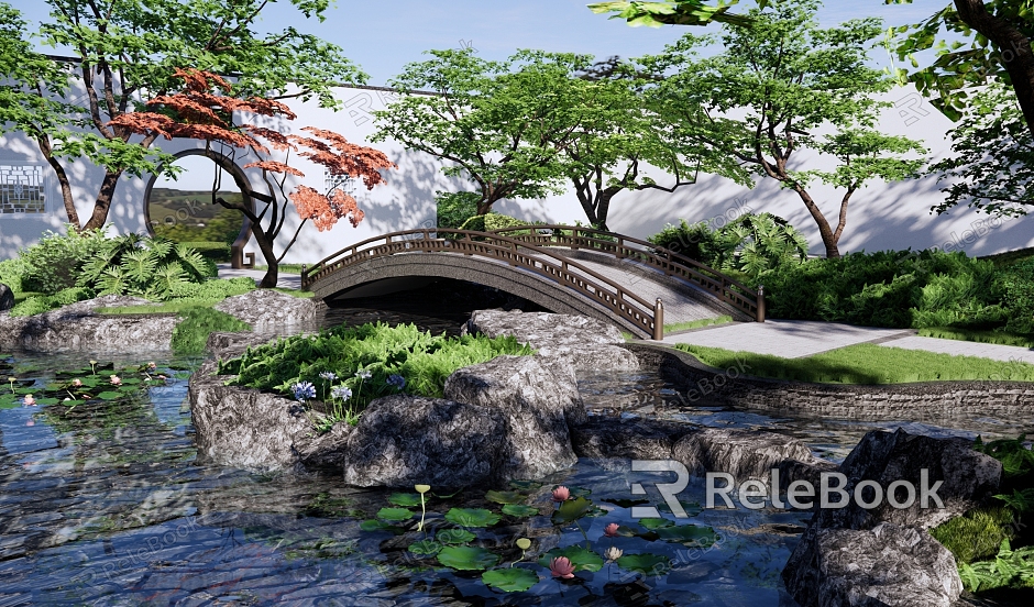 New Chinese Garden Garden Chinese Garden Waterscape New Chinese Landscape Bridge Arch Bridge Moon Cave Gate Landscape Stone Combination model