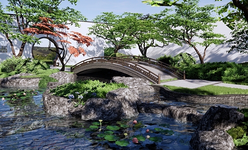 New Chinese Garden Chinese Garden Waterscape New Chinese Landscape Bridge Arch Bridge Moon Cave Gate Landscape Stone Combination 3d model