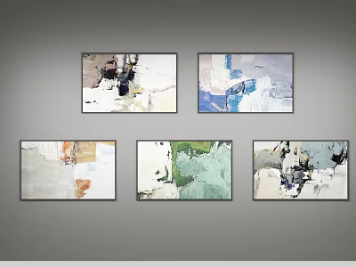 Abstract Paintings With Neutral Tones Blue Green And Orange Brushstrokes For Interior Decor 3d model