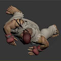 Muscular Karate Character in White Uniform with Red Headband Black Belt and Fighting Stance
