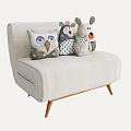 Light Beige Fabric Single Seater Sofa With Wooden Legs And Owl Shaped Plush Toy Cushions