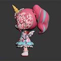 Game and Movie Character with Pink Hair Unicorn Horn and Flower Decorations Holding Lollipop