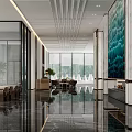 Modern Hotel Lobby Interior With Marble Floor Chandelier Staircase And Art Decor
