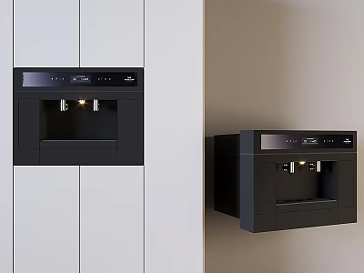 Modern Black Built in Kitchen Appliances with White Cabinets and Beige Walls 3d model