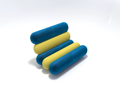 Stylish Blue And Yellow Velvet Upholstered Sofa Stools Stacked For Living Room Decor 3d model