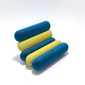 Stylish Blue And Yellow Velvet Upholstered Sofa Stools Stacked For Living Room Decor