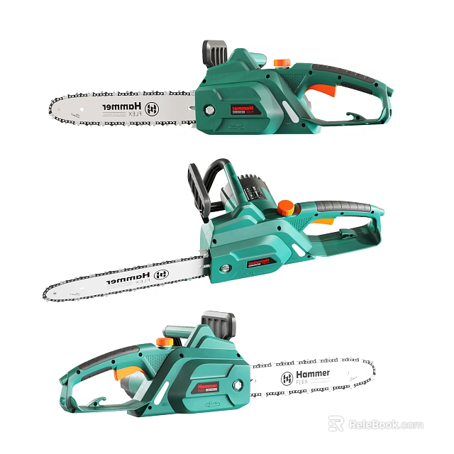 Professional Industrial Chainsaw Featuring Green Design And Multiple Angle 3d model 