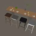 Nordic Cream Style Bar Counter Bar Counter Backrest Chair Bar Stool Iron High Stool Bar Chair Drink Lemonade Coffee 3d model