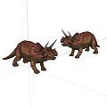 Two Realistic Brown Triceratops Toy Models With Horns Standing On White Background