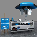Youth Party Interactive Zone With T Shirts Soccer Ball Tennis Racket Blue Umbrella And Cart