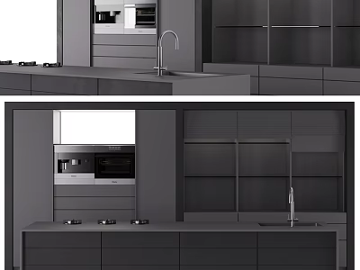 Modern Kitchen Interior With Dark Cabinets Island Countertop And Appliances 3d model