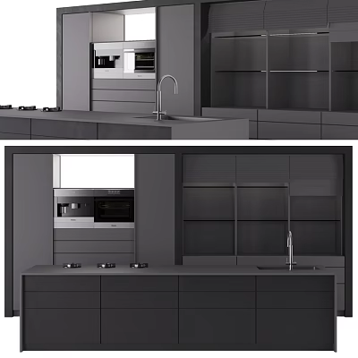 Modern Kitchen Interior With Dark Cabinets Island Countertop And Appliances 3d model