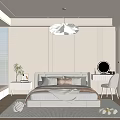 Modern Minimalist Bedroom Interior In Soft Tones With Large Bed Pendant Light And Dressing Table