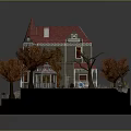 Victorian Style Multi Story House With Red Roof Porch Trees And Front Car