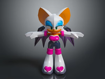 Cartoon Game Character With White Body Orange Ears Blue Eyes Purple Wings And Heart Shoes 3d model