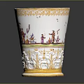 Elegant Classical Porcelain Cup With Intricate Golden Trim And Colorful Figurative Designs