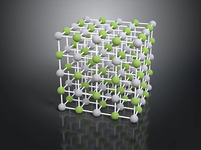 3D Molecular Structure Model Of Organ And Hair With White Green Spheres And Cube 3d model
