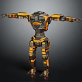 Black And Yellow Mechanical Robot Character With Armor Plates And Mechanical Limbs 3d model