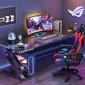 Modern E-sports Table and Chair E-sports Room Computer Table and Chair Cyberpunk Computer Ornaments Combination Computer Chair Computer Host Monitor Speaker Computer Peripherals 3d model