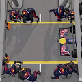 Pit Crew Members In Red Bull Team Uniform Working On Race Car During Pit Stop